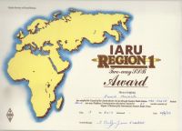 IARU Region 1 SSB Award <p>Number: # 6217 <p>Publisher: veron <p>Date: 15.4.1989